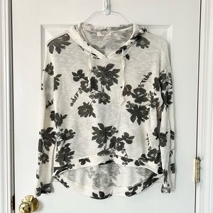 Wild Kiss Floral White and Grey Sweater with Hood